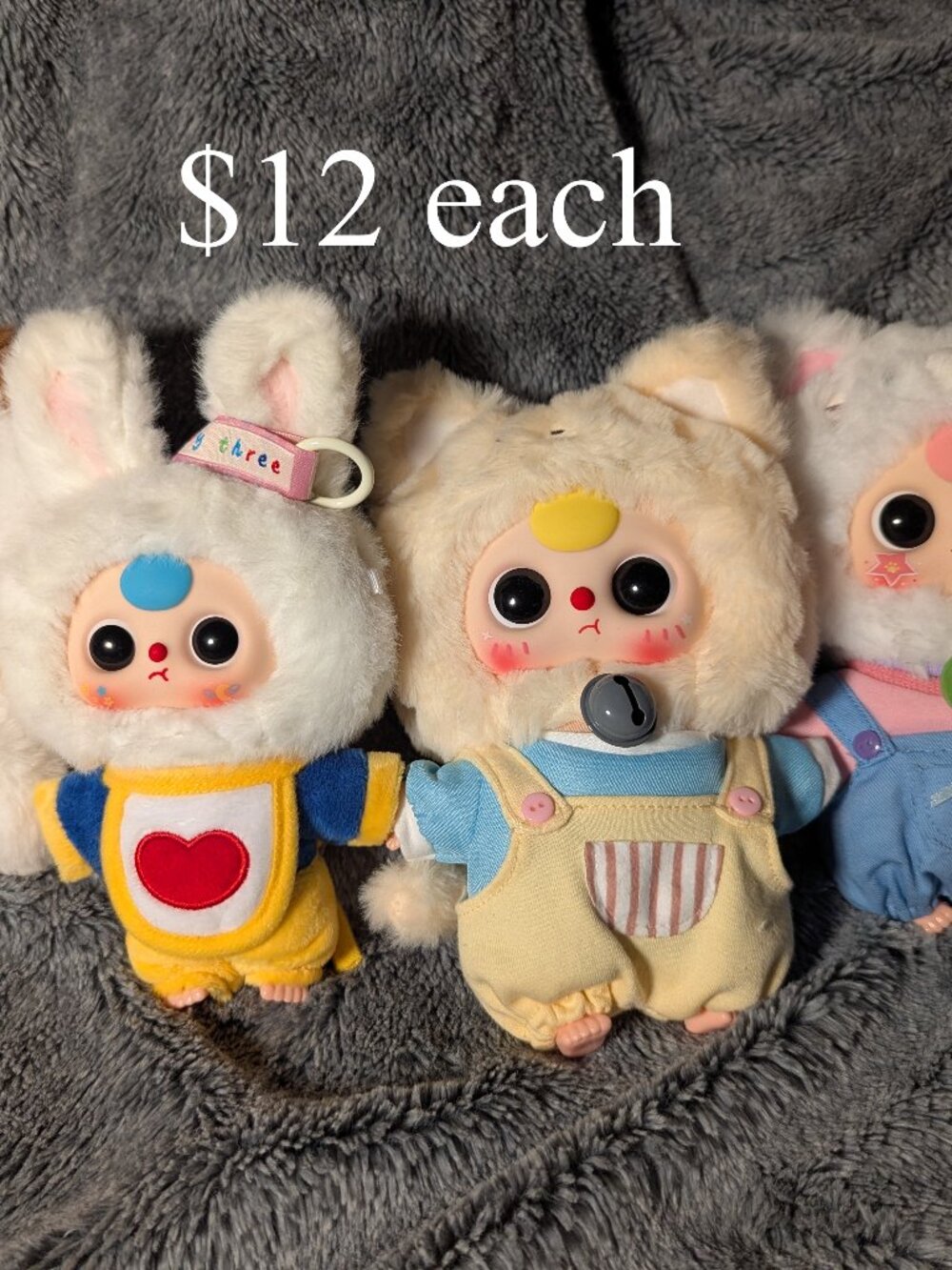 Baby Three Plush LOT Keyring Pendant Cureplaneta BB3 Collectable Cats Bunny